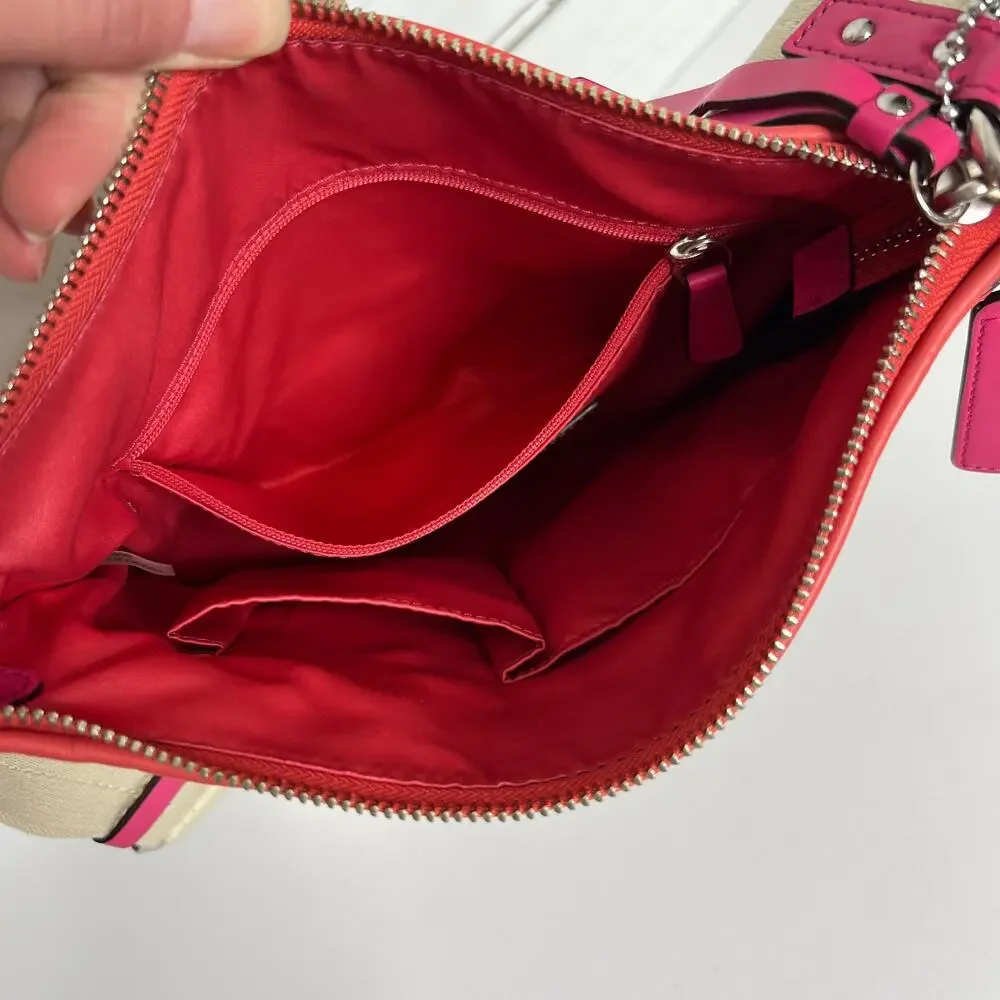Coach Tan Pink Orange Leather Crossbody Messenger Bag Purse